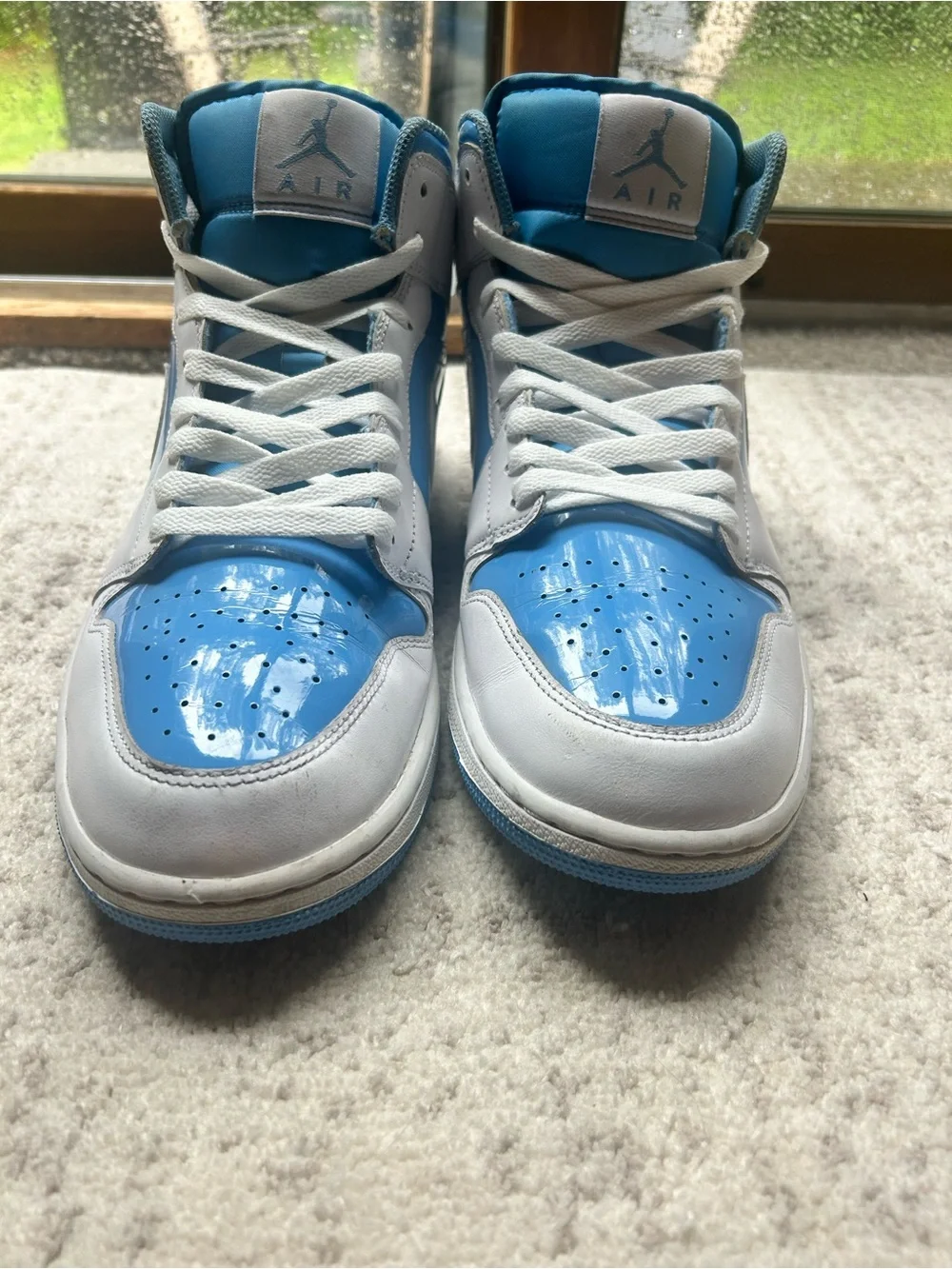 Jordan White and Light Blue High-Top Sneakers